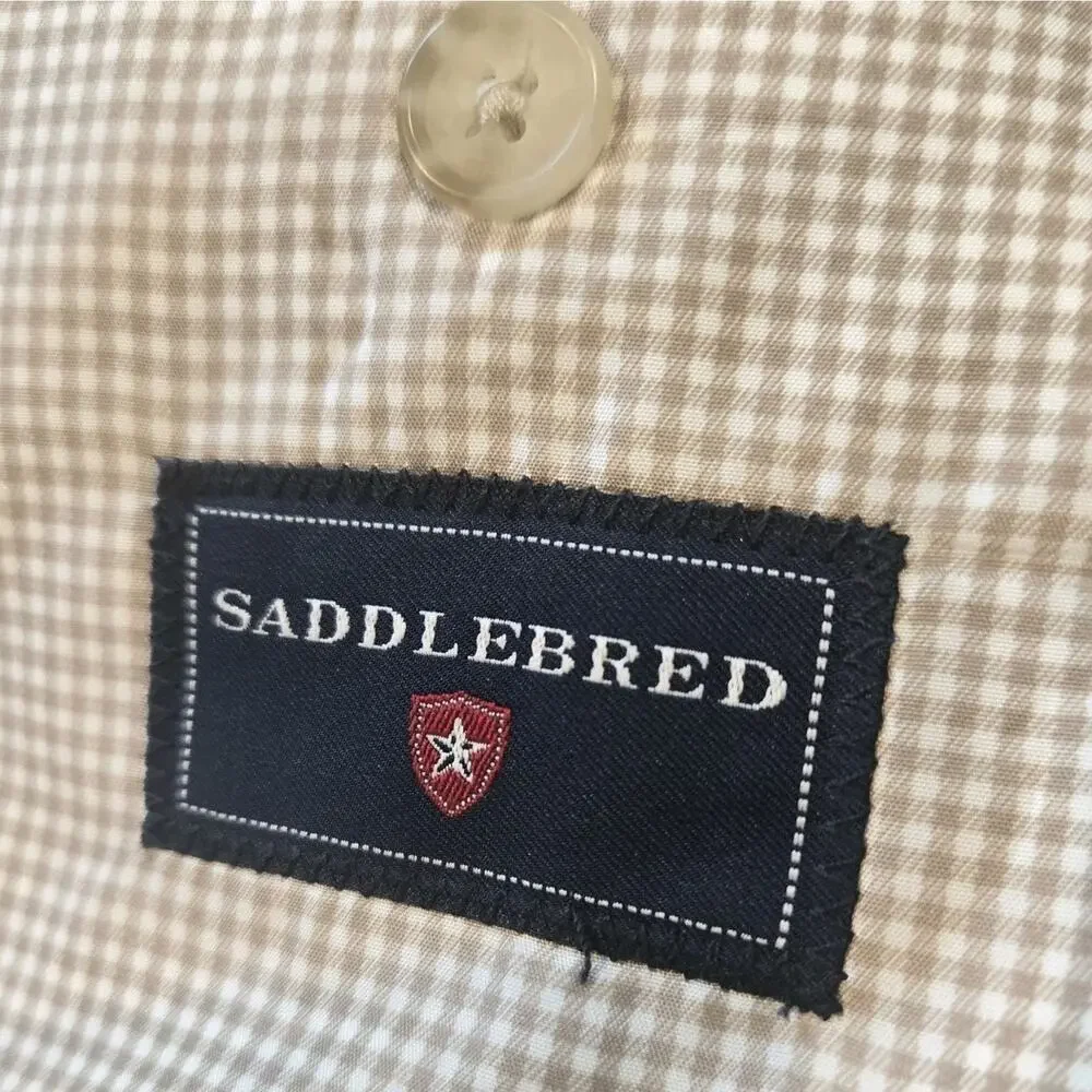 Saddlebred Mens Blazer 48R Beige Tan 100% Cotton 2-Button Sport Coat Gingham